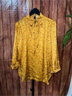 Yellow Floral Tie-Neck Men's Shirt